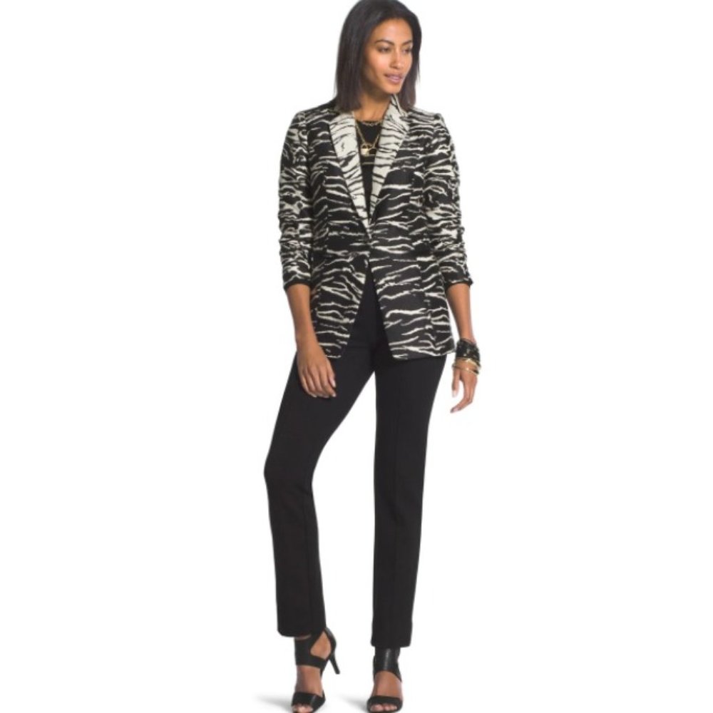 Chicos Women's Bi-Color Animal Zebra Print Suit Jacket Blazer Size 0/ XS‎ (4-6) - Picture 4 of 16